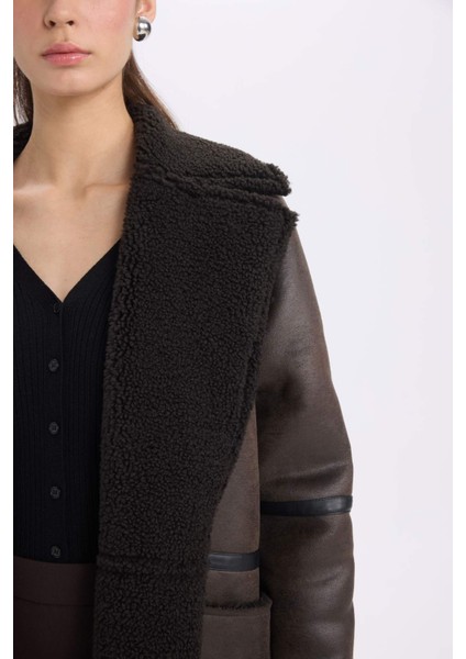 Regular Fit Smokin Yaka Suni Deri Düğmeli Cepli Pelüş Astar Parka D0840AX24WN