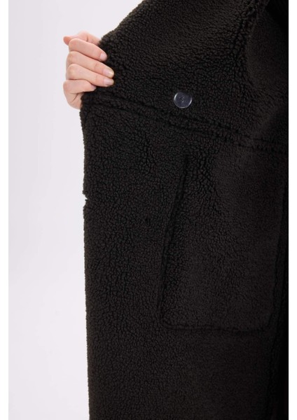 Regular Fit Smokin Yaka Suni Deri Düğmeli Cepli Pelüş Astar Parka D0840AX24WN