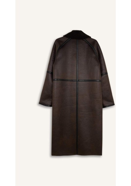 Regular Fit Smokin Yaka Suni Deri Düğmeli Cepli Pelüş Astar Parka D0840AX24WN