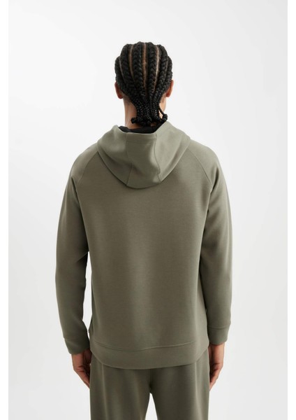 Haki DeFactoFit Standart Fit Kapüşonlu Skuba Dalgıç Kumaş Sporcu Sweatshirt C0482AX24AU