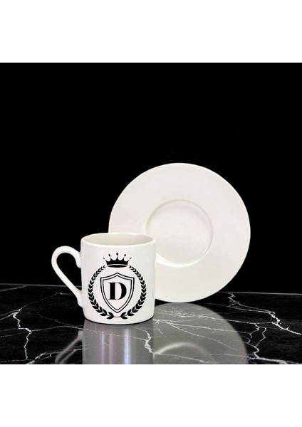 👑 Kraliçe Taçlı Harfli Hediyelik Tekli Türk Kahve Fincanı