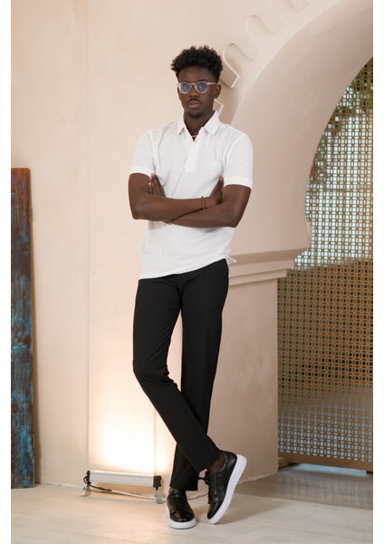 Örme Polo Yaka Regular Fit Pamuklu ve Likralı T-Shirt