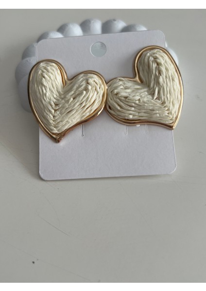 Kalp Hasır Dokulu Beyaz Çelik Kadın Küpe