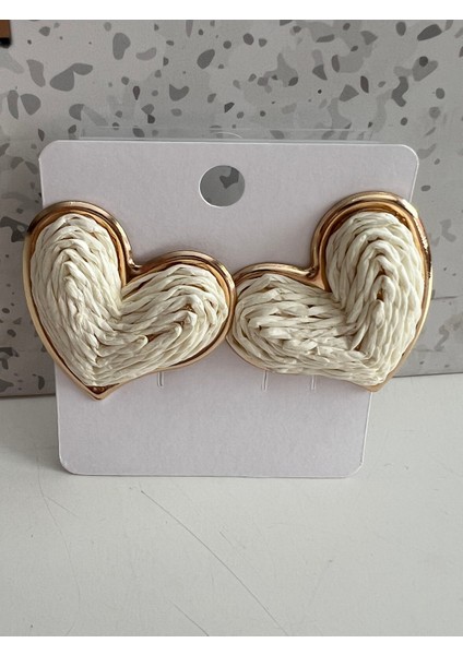 Kalp Hasır Dokulu Beyaz Çelik Kadın Küpe modelleri