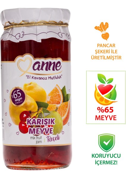 Karışık Meyve Reçeli 300 gr (Pancar Şekeri İle Üretilmiştir - Glikoz, Koruyucu İçermez)