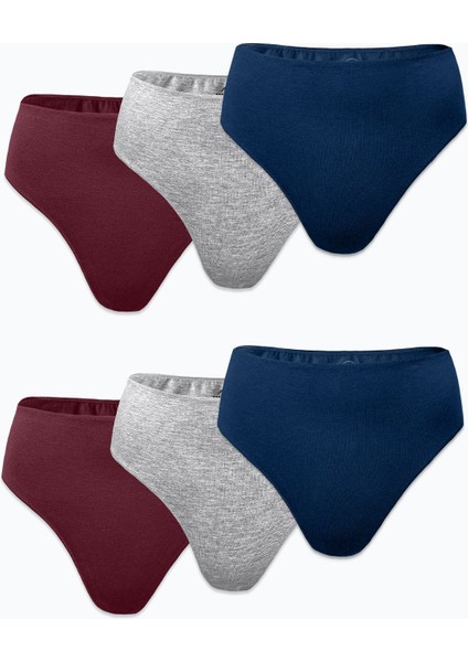 Kadın Bordo Gri Lacivert 6 Lı Paket Modal Yüksek Bel String Tanga 6M178