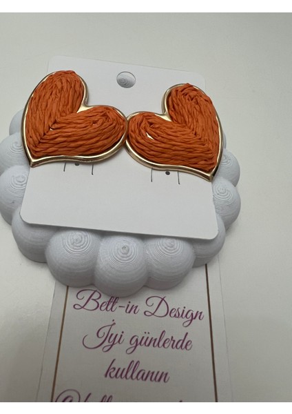 Kalp Hasır Dokulu Turuncu Çelik Kadın Küpe modelleri