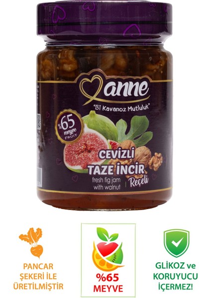 Cevizli Taze İncir Reçeli 400 gr (Pancar Şekeri İle Üretilmiştir - Glikoz, Koruyucu İçermez)