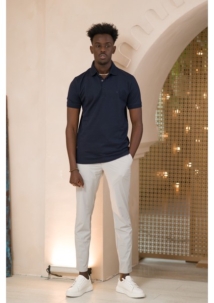 Örme Polo Yaka Regular Fit Pamuklu ve Likralı T-Shirt