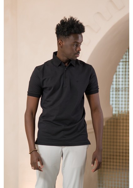 Örme Polo Yaka Regular Fit Pamuklu ve Likralı T-Shirt