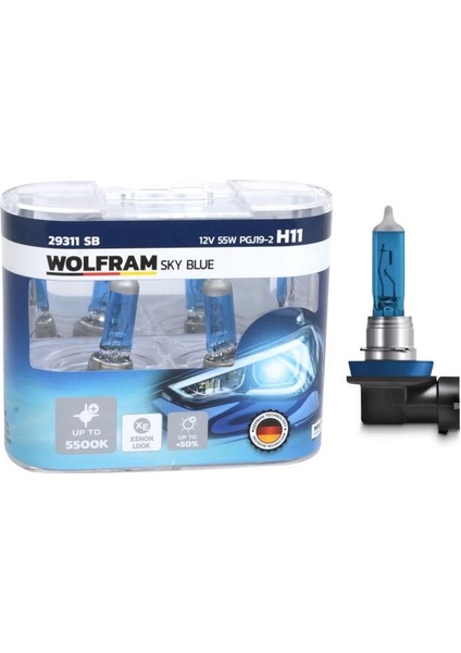 Wolfram 29311 Sb - Ampul 12V H11 Sky Blue Beyaz Işık