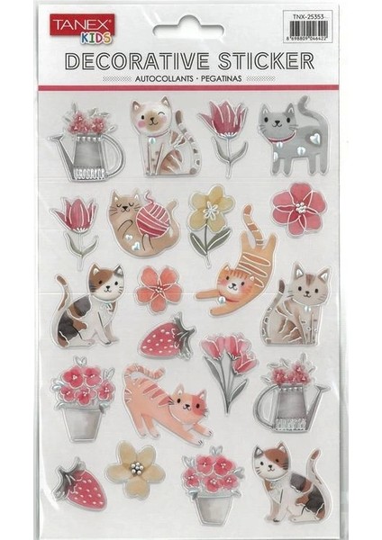 Tanex Kıds TNX-25353 Dekoratif Etiketler - Puffy Sevimli Kedi Serisi Stıcker - Tekli