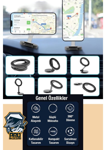 Yüksek Kaliteli Magsafe Telefon Tutucu Araç Içi ve Yayıncı Standı 360 Dönebilen Güçlü Manyetik Tutucu