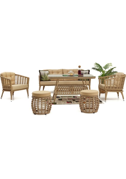 Linda Rattan Bahçe Balkon Oturma Grubu (3+1+1+MASA)