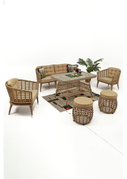 Linda Rattan Bahçe Balkon Oturma Grubu (3+1+1+MASA) fiyatları