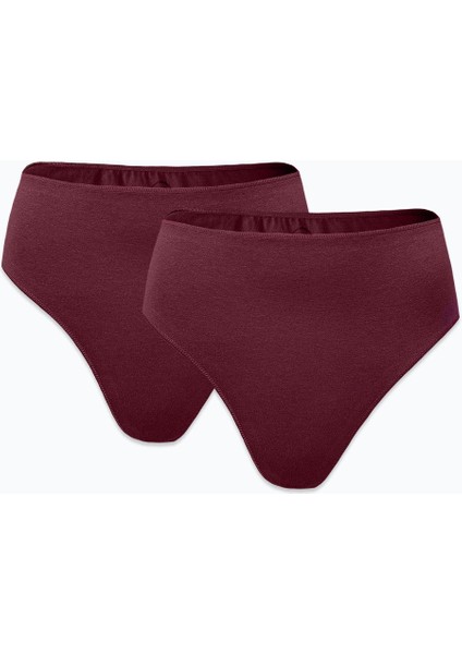 Kadın Bordo 2 Li Paket Modal Yüksek Bel String Tanga 178