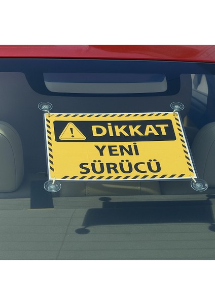 Ithınk Sarı Siyah Renk Dikkat Yeni Sürücü Yazılı Araba Cam Oto Aksesuar Askılı Vantuzlu