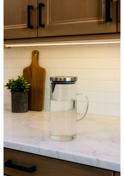 Ciho Inox Metal Kapaklı Borosilikat Cam Ateşe Isıya Dayanıklı Süzgeçli 1500 ml Sürahi