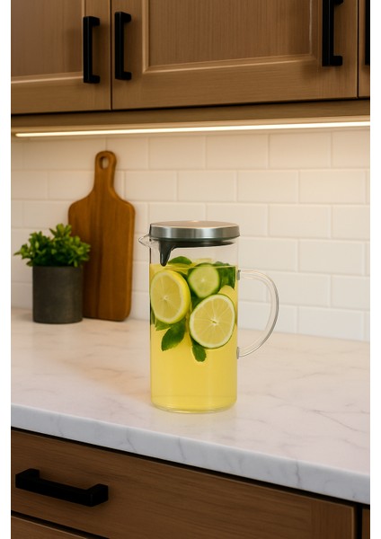 Ciho Inox Metal Kapaklı Borosilikat Cam Ateşe Isıya Dayanıklı Süzgeçli 1500 ml Sürahi fiyatları