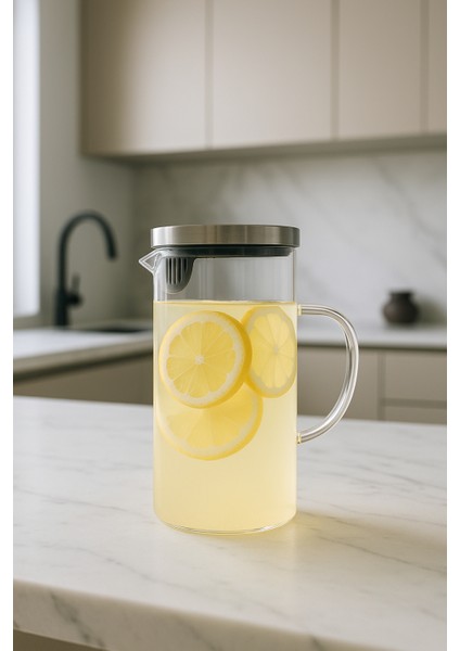 Ciho Inox Metal Kapaklı Borosilikat Cam Ateşe Isıya Dayanıklı Süzgeçli 1500 ml Sürahi modelleri