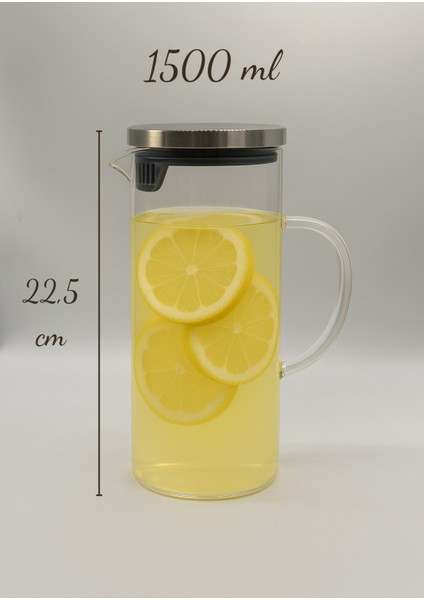 Ciho Inox Metal Kapaklı Borosilikat Cam Ateşe Isıya Dayanıklı Süzgeçli 1500 ml Sürahi fırsatları
