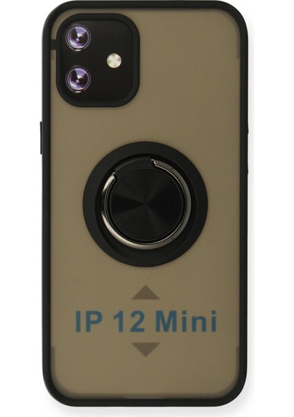 iPhone 12 Kılıf Montreal Yüzüklü Silikon Kapak - Siyah - CPT101321-4087