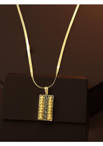 Gold Renk Plaka Üzerinde 16 Top Model 316 L Paslanmaz Çelik Özel Tasarım Çelik Kolye [KOD0856]