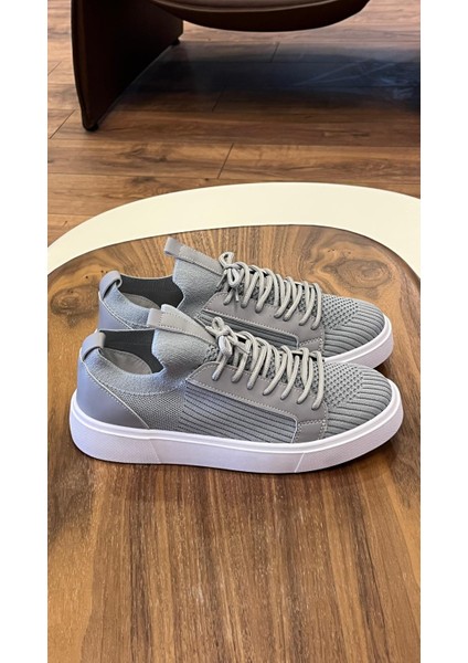 4225 GRİ- Beyaz Taban Triko Erkek Sneakers - Erkek Spor Ayakkabı modelleri