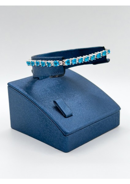 Aquamarin Taşlı Su Yolu Kadın Gümüş Bileklik - Su Yolu Bileklik