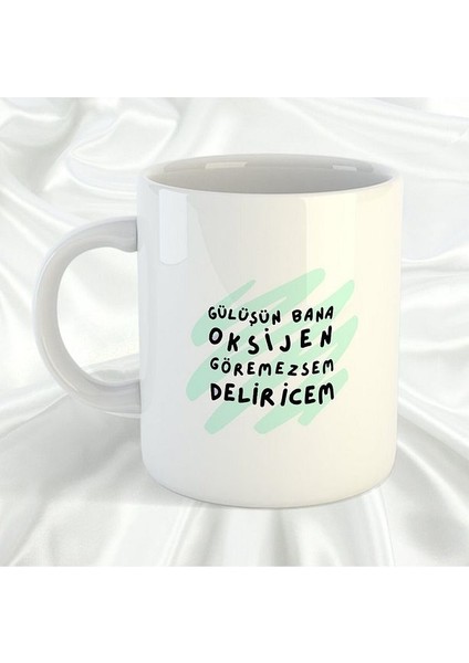 Porselen Kupa Bardak - Gülüşün Bana Oksijen Mor