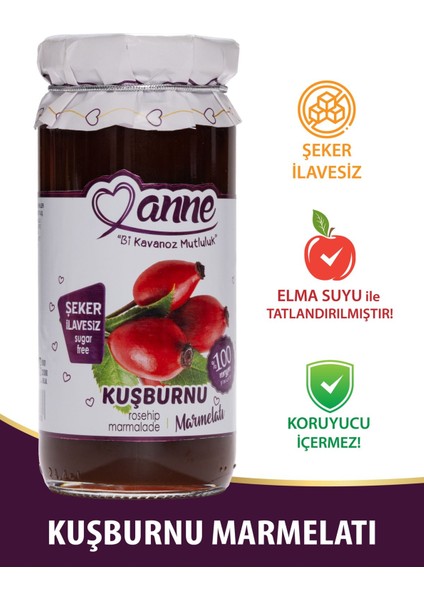 Şeker İlavesiz Kuşburnu Marmelatı 300 gr (Elma Suyu İle Tatlandırılmıştır - Koruyucu İçermez)