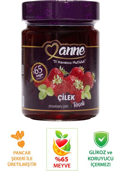 Çilek Reçeli 400 gr (Pancar Şekeri İle Üretilmiştir - Glikoz, Koruyucu İçermez)