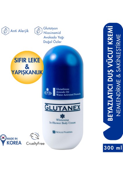Duşta Vücut Kremi Glutatyonlu Beyazlatıcı Etkili Avokado Yağı Ve Niasinamid Içerikli 300 ml