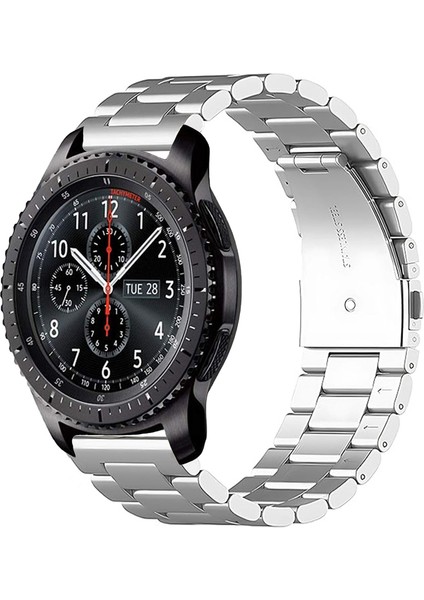 Samsung Gear S3 Frontier Uyumlu Kordon Klasik Baklava Model Paslanmaz Çelik Metal Kayış