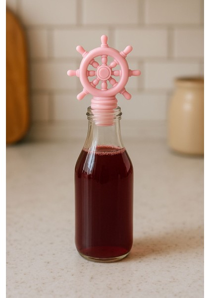 Pembe Renkli Dümen Şeklinde Şişe Tıpası Akıtmaz Cam Şişe Yağlık Limon Sirke Sıvıyağ Şişesi Aparatı Organizer 10 cm