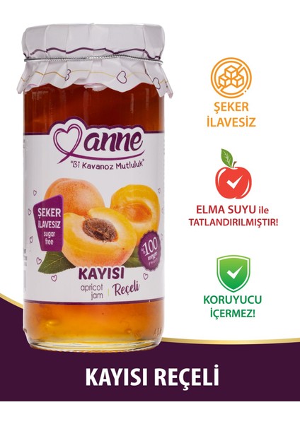 Şeker İlavesiz Kayısı Reçeli 300 gr (Elma Suyu İle Tatlandırılmıştır - Koruyucu İçermez)