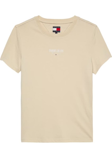 Kadın Slim Fit Logolu T-Shirt - Krem