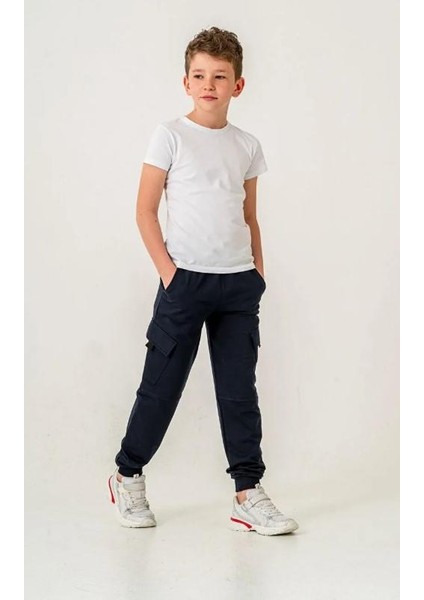 Lacivert Çift Kargo Cepli Erkek Çocuk Eşofman Altı 6456L