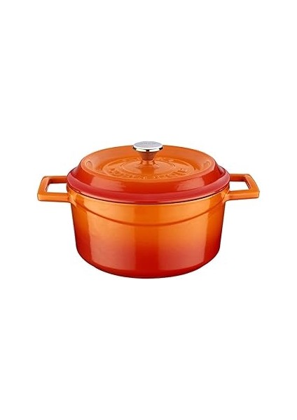 Metal Döküm Yuvarlak Tencere, 20 Cm, Turuncu