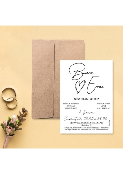 Otuz9 Kraft Zarflı Davetiye Düğün - Nişan - Kına - Nikah (100 Adet)