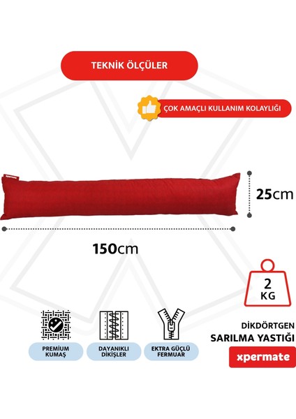 Sarılma Yastığı , Uyku Yastığı , Bacak Arası Yastığı Dikdörtgen 150 x 25 cm Koyukırmızı fiyatları