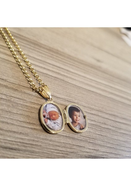 Altın Resimli Kolye Doç Zincirli Oval Rsm-262