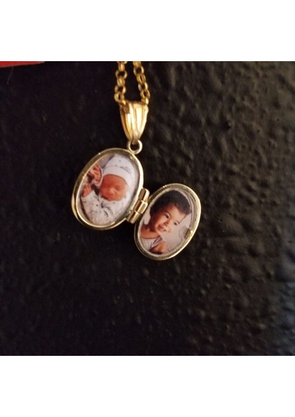 Altın Resimli Kolye Doç Zincirli Oval Rsm-262