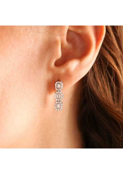 Beyaz Altın Set 8 Ayar Baget Kolye, Küpe, Bileklik