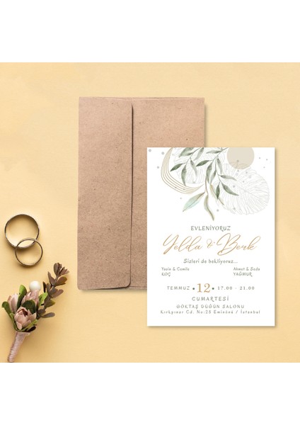Otuz9 Kraft Zarflı Davetiye Düğün - Nişan - Kına - Nikah (100 Adet)