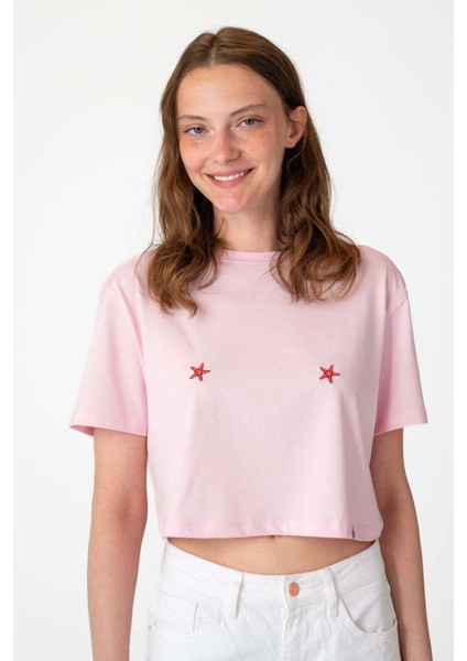 Deniz Yıldızları Supreme Crop T-Shirt - Pembe indirimleri