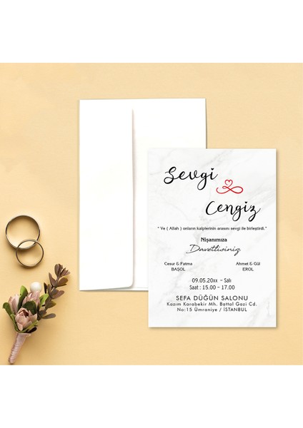 Otuz9 Beyaz Zarflı Davetiye Düğün - Nişan - Kına - Nikah (100 Adet)