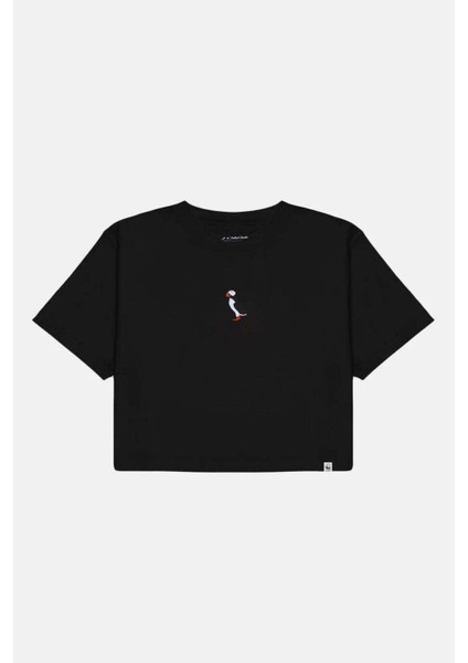 Puffin Lightweight Crop T-Shirt - Siyah