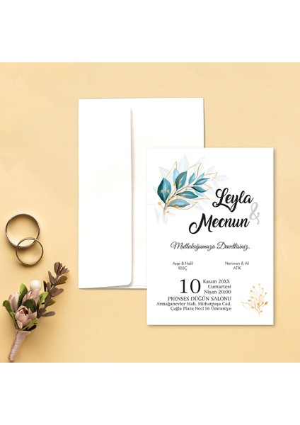 Otuz9 Beyaz Zarflı Davetiye Düğün - Nişan - Kına - Nikah (100 Adet)