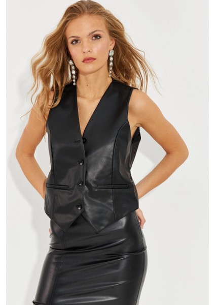 Kadın Siyah Deri Yelek ELA3081 modelleri